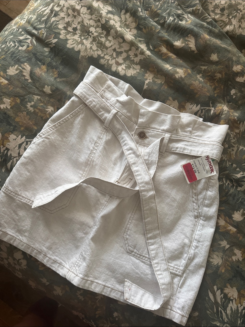 Free people White High-Waist Belted Denim Skirt - Women Shorts